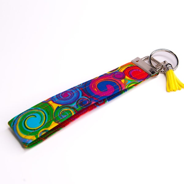 Rainbow Swirl Keychain, Key FOB, Wristlet KeyChain, Key Lanyard