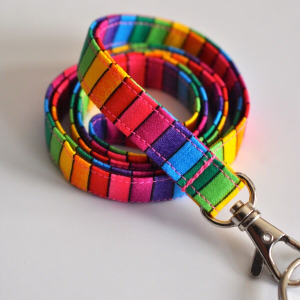 Rainbow Fabric Lanyard for ID badge, keys