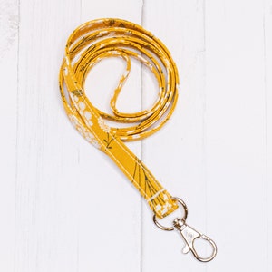 Yellow Woodland Fabric Skinny Lanyard for ID badge, key ring