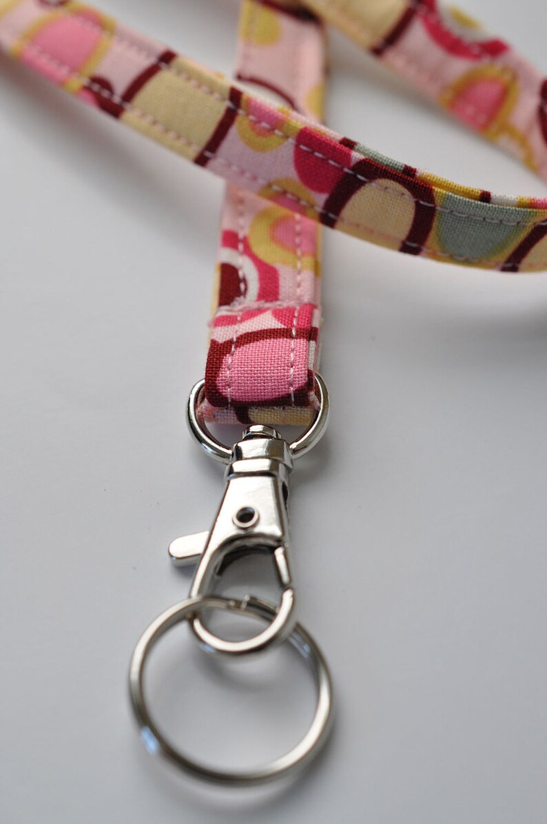 Fabric Lanyard for ID badge keys in pink dots fabric