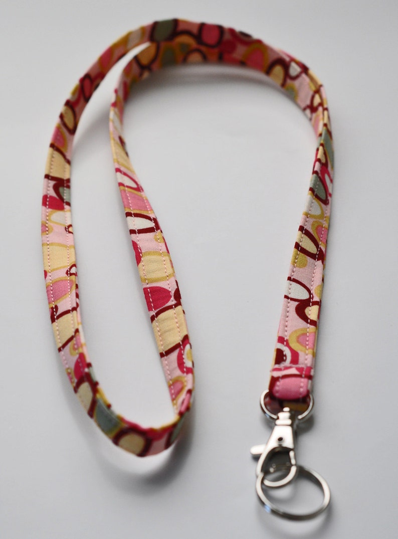Fabric Lanyard for ID badge keys in pink dots fabric