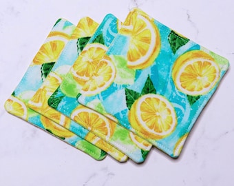 Coasters, Mug Rugs, Set of 4 fabric coasters in Lemonade Fabric