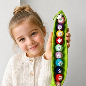 Montessori Sensory Toy 1 2 3 Year Old | Crochet Counting Toy 1-10 | Fine Motor Skills Pea Pod | Toddler Gift