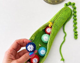 Sensory Toys | Montessori Counting Toy Crochet Pea Pod | Numbers 1-10 | Soft Math Toy for Toddlers 1-4 | Educational Gift Baby
