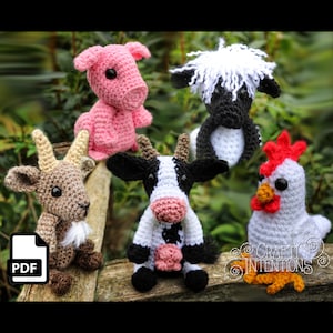 Cute Critters Set 11: Chicken Cow Goat Pig Sheep Crochet Amigurumi Pattern DIGITAL PDF by Crafty Intentions