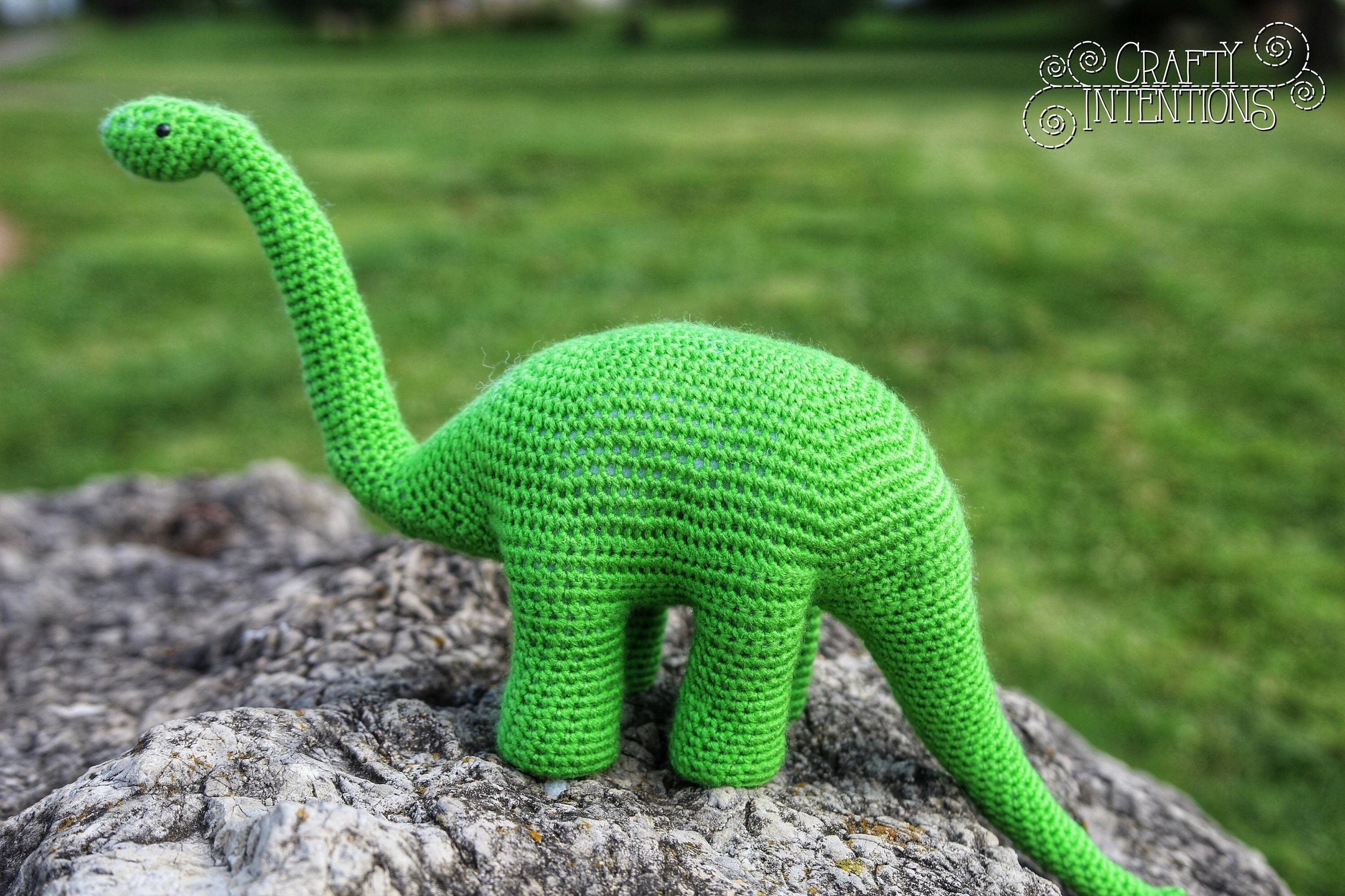 Bright Green Long Neck Dinosaur Crochet Amigurumi by Crafty Intentions