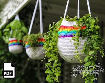 Hanging Planter Cozy Rainbow Staircase Crochet Pattern by Crafty Intentions Downloadable DIGITAL PDF