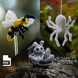 Tiny Trio Set 6: Bee, Roly Poly, Spider Crochet Pattern by Crafty Intentions Downloadable DIGITAL PDF