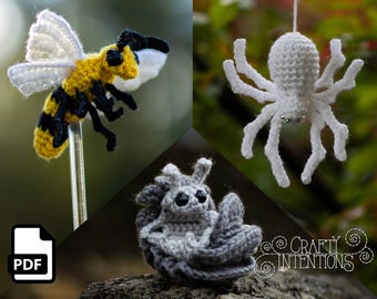 Tiny Trio Set 6: Bee, Roly Poly, Spider Crochet Pattern by Crafty Intentions Downloadable DIGITAL PDF