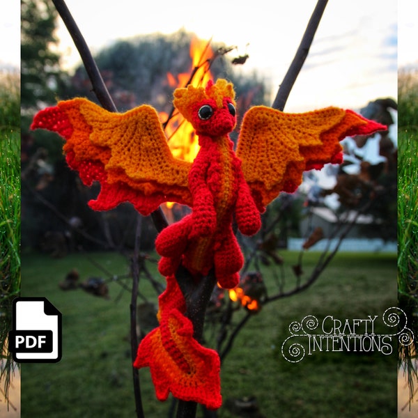 Elemental Fire Dragon Crochet Amigurumi Digital PDF Pattern by Crafty Intentions