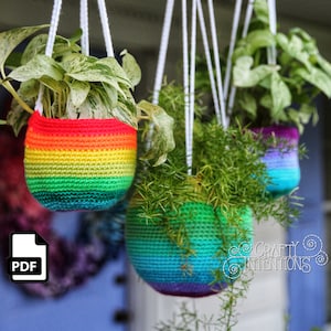 Hanging Planter Cozy Rainbow Stripe Crochet Pattern by Crafty Intentions Downloadable DIGITAL PDF