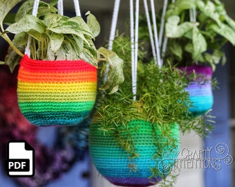 Hanging Planter Cozy Rainbow Staircase Crochet Pattern by Crafty Intentions Downloadable DIGITAL PDF