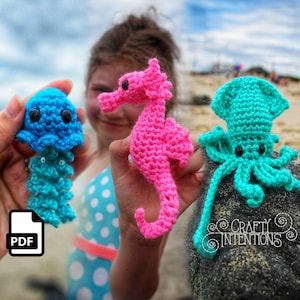 Squid, Seahorse, and Jellyfish Amigurumi Crochet Pattern by Crafty Intentions