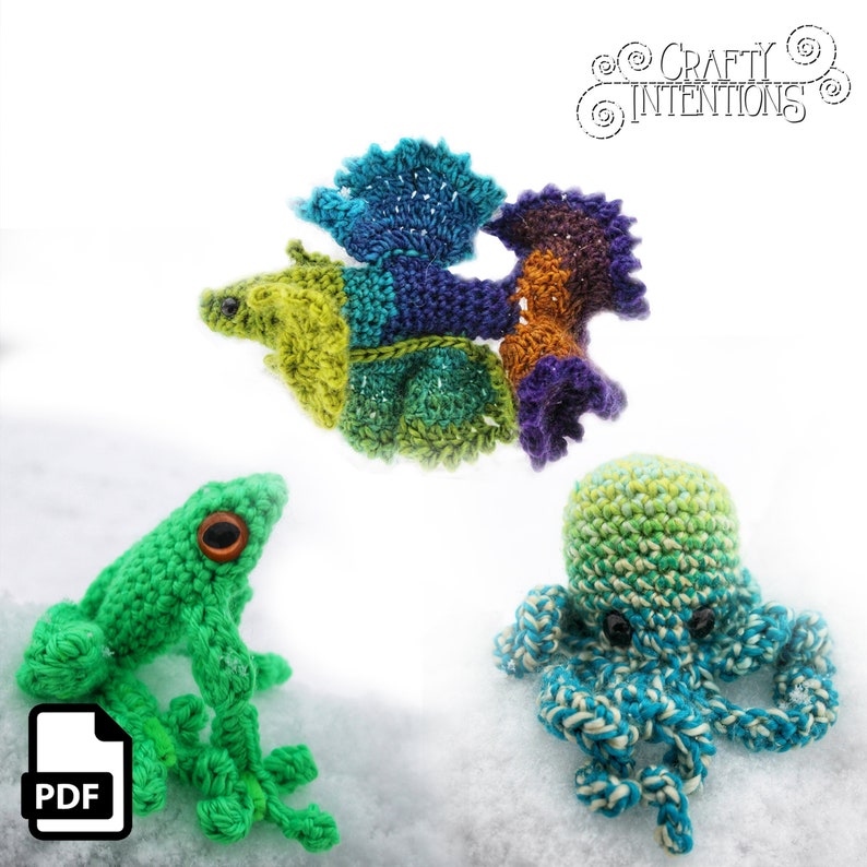 Betta Fish, Frog, and Octopus Amigurumi Crochet Pattern by Crafty Intentions image 1