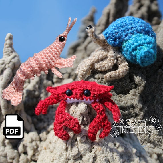 カニ、エビ、ヤドカリの編みぐるみ編み図（Crafty Intentions 作