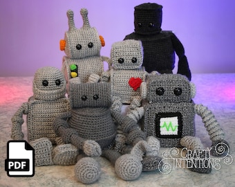 Medium Robots: Set 1 Crochet Pattern by Crafty Intentions Downloadable DIGITAL PDF
