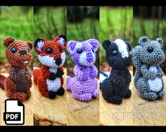 Cute Critters Set 1: Beaver Fox Raccoon Skunk Squirrel Crochet Amigurumi Pattern DIGITAL PDF by Crafty Intentions