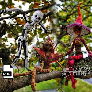 Autumn Pixies: Skeleton, Leaf & Mushroom Cap Crochet Amigurumi Pattern DIGITAL PDF by Crafty Intentions