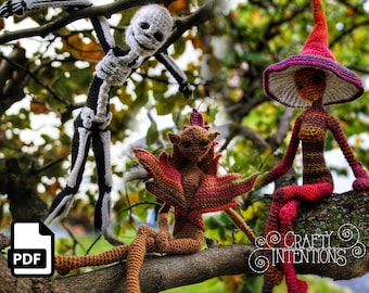 Autumn Pixies: Skeleton, Leaf & Mushroom Cap Crochet Amigurumi Pattern DIGITAL PDF by Crafty Intentions