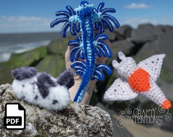 Blue Glaucus, Sea Bunny, and Sea Butterfly Amigurumi Crochet Pattern by Crafty Intentions Downloadable DIGITAL PDF