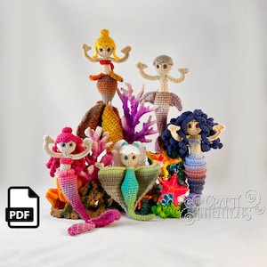 5 Little Mermaids: Goldfish, Shark, Manta Ray, Seahorse, Traditional, Crochet Amigurumi Digital Pattern by Crafty Intentions Electronic PDF