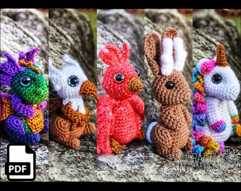 Cute Critters Set 3: Dragon Griffin Jackalope Phoenix Unicorn Amigurumi Pattern DIGITAL PDF by Crafty Intentions