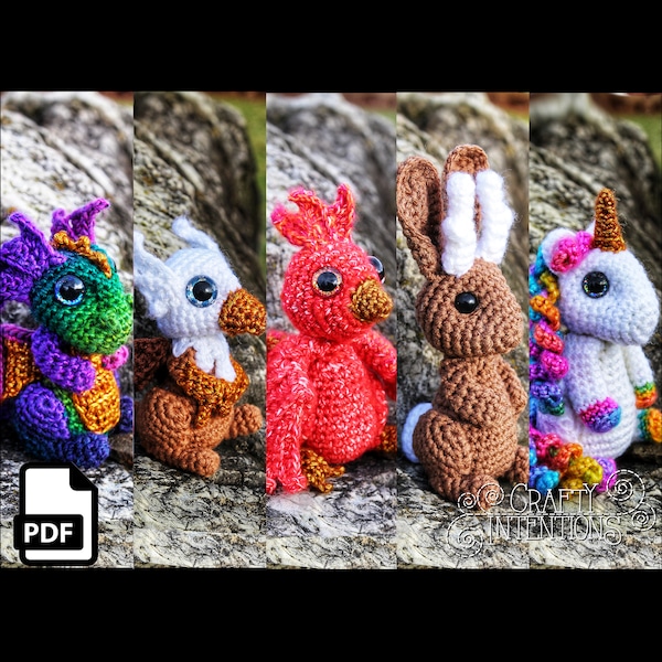 Cute Critters Set 3: Dragon Griffin Jackalope Phoenix Unicorn Amigurumi Pattern DIGITAL PDF by Crafty Intentions