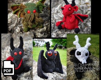 Cute Critters Set 7: Cthulhu Jersey Devil Krampus Mothman Ravenous Skeletal Crochet Amigurumi Pattern DIGITAL PDF by Crafty Intentions
