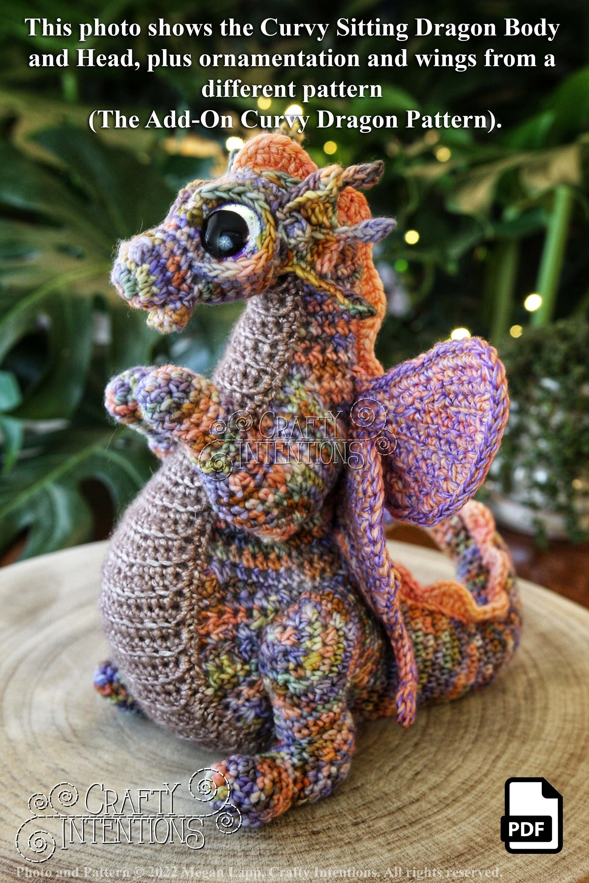 曲線美のある座るドラゴンのかぎ針編みあみぐるみパターン デジタル