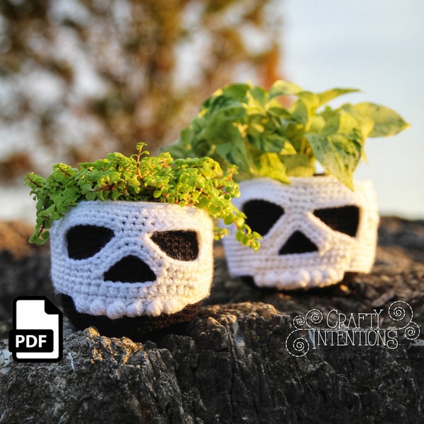 Hanging Planter Cozy Skulls Crochet Pattern by Crafty Intentions Downloadable DIGITAL PDF