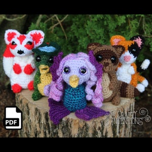 Cute Critters Set 8: Amabie Kappa Kitsune Nekomata Tanuki Crochet Amigurumi Pattern DIGITAL PDF by Crafty Intentions