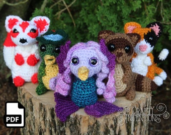 Cute Critters Set 8: Amabie Kappa Kitsune Nekomata Tanuki Crochet Amigurumi Pattern DIGITAL PDF by Crafty Intentions