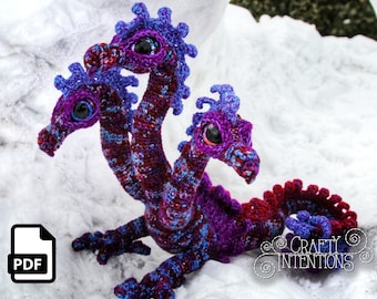 Hydra Three Headed Dragon Crochet Amigurumi Pattern DIGITAL PDF by Crafty Intentions