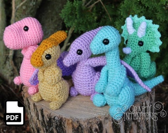 Cute Critters Set 9: Dinosaurs Crochet Amigurumi Pattern DIGITAL PDF by Crafty Intentions