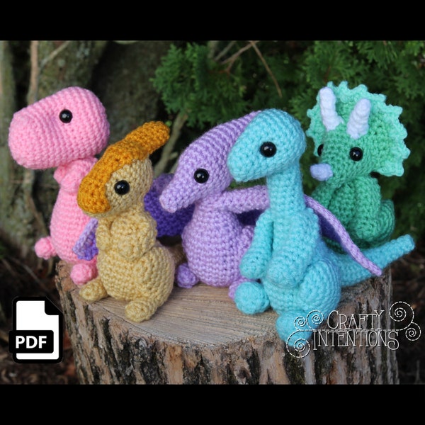 Cute Critters Set 9: Dinosaurs Crochet Amigurumi Pattern DIGITAL PDF by Crafty Intentions