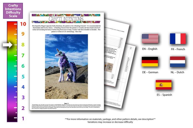 Standing Unicorn Amigurumi Digital PDF Crochet Pattern by Crafty Intentions image 2