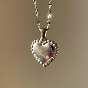 silver heart pendant necklace, everyday silver layered necklace, waterproof non-tarnish, coquette aesthetic cute necklace, gift for her