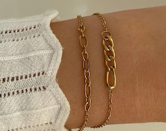Pulsera de cadena de eslabones, pulseras apilables de acero inoxidable en oro de 18 quilates, pulseras minimalistas para uso diario, antideslustre y resistente al agua, regalo para ella