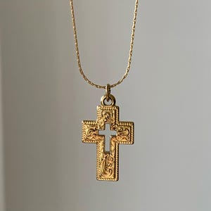 cross pendant necklace, gold cross necklace, fine thin gold chain, waterproof tarnish free gold stainless steel, gift for her, durable chain