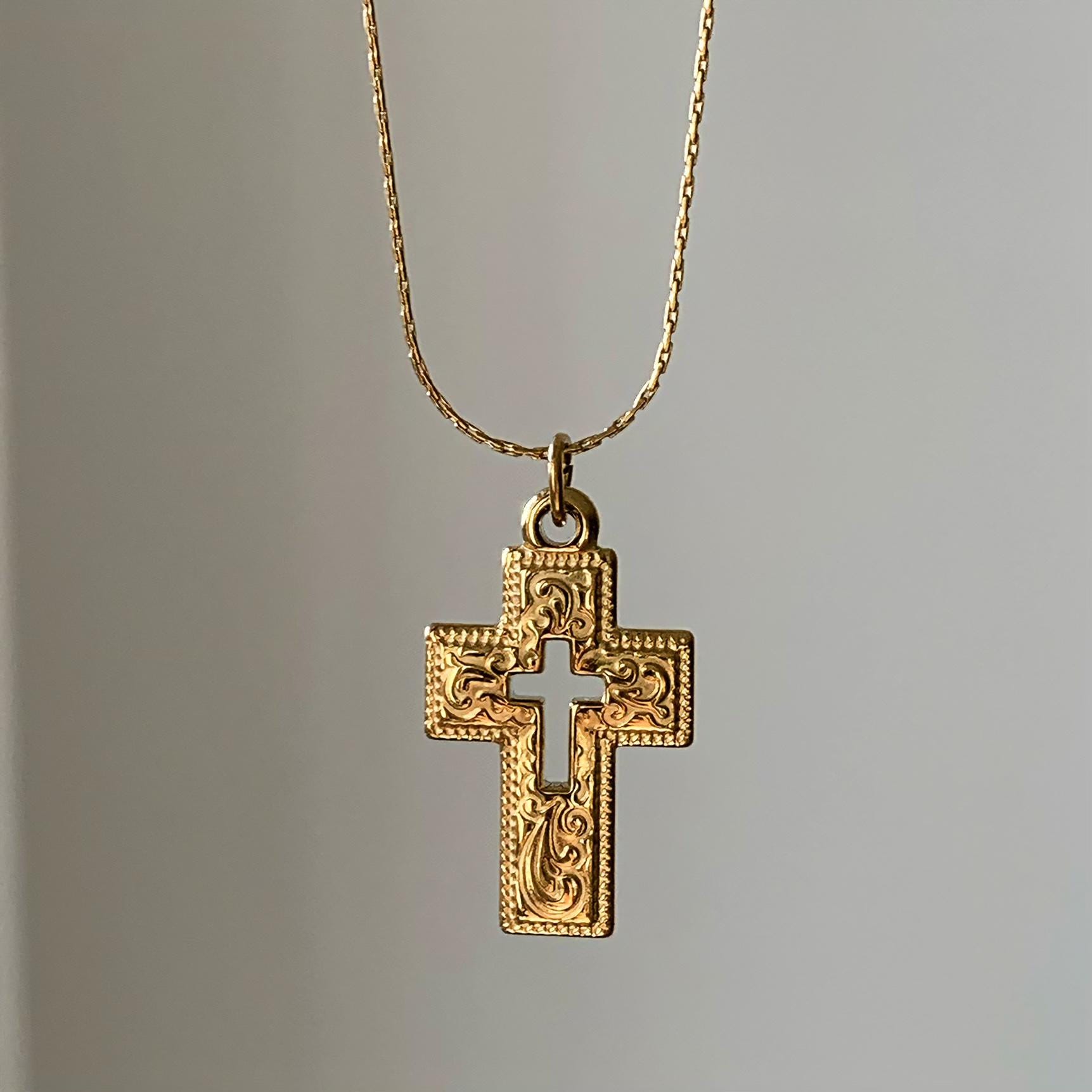 cross pendant necklace, gold cross necklace, fine thin gold chain, waterproof tarnish free gold stainless steel, gift for her, durable chain