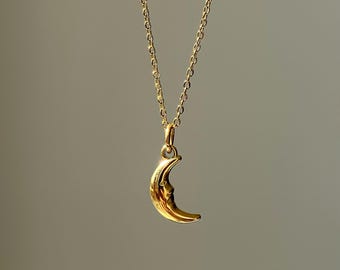 celestial necklace, tiny gold moon pendant, gold layered necklace, moon necklace, silver charm, waterproof anti-tarnish, gift for her