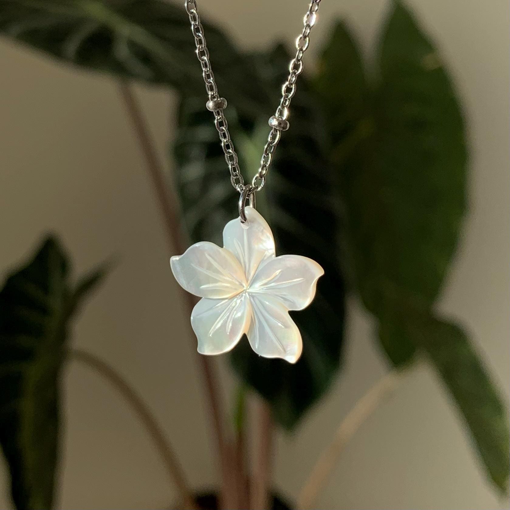 Shell Flower Necklace, Azalea Flower, Mother of Pearl Silver Layered ...