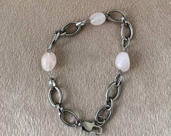 rose quartz stainless steel bracelets, y2k style jewelry, everyday statement bracelet, anti-tarnish waterproof bracelet, gift for her
