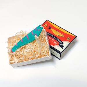 FREE SHIPPING Personal Tinned Fish - pocketsize polymer clay sardine figure in box