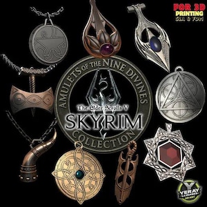 Komplette Skyrim Nine Divines Amulett Sammlung - Talos Mara Akatosh Medaillons