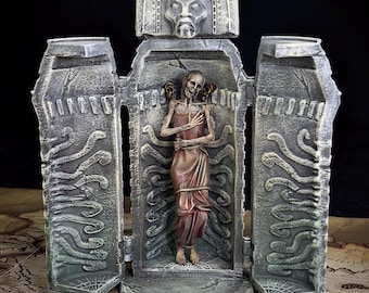 Night Mother Statue – Skyrim Inspired Figurine – Dark Brotherhood Coffin Prop – Hand Painted Assassin Altar Decor – Gamer Gift