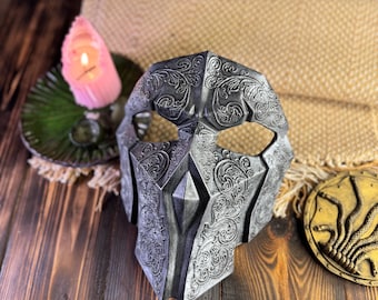Engraved Resin Warrior Mask: Fantasy Cosplay, LARP, Collectible Decor