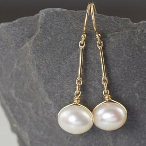 Pearl earrings with gold white pearl earrings gold filled long earrings june birthstone earrings, gifts for her