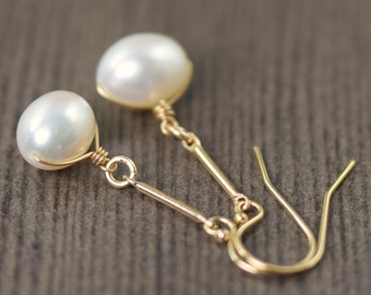 Pearl earrings with gold white pearl earrings gold filled long earrings june birthstone earrings, Mothers day gifts for her