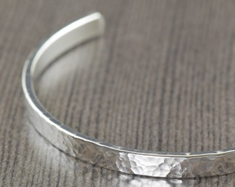 Silver Cuff Bracelet, Hammered silver cuff bracelet for men or women, Unisex jewelry Easter gifts for him